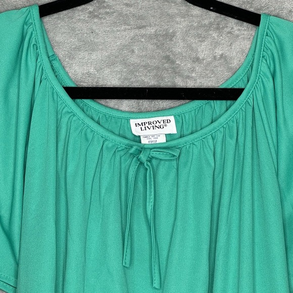 Improved Living 3X Shirt Top Green Solid Short Sleeve Scoop Neck Lightweight - Picture 3 of 6